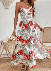 Womens Spring Summer Chic Maxi Dress - Floral Print, Elegant High Slit