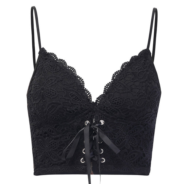 Dark V-neck lace camisole womens outer wear sexy personality straps halter slim waist waist blouse