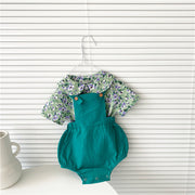 Floral Short-Sleeved Shirt Top Suspenders Two-Piece Suit