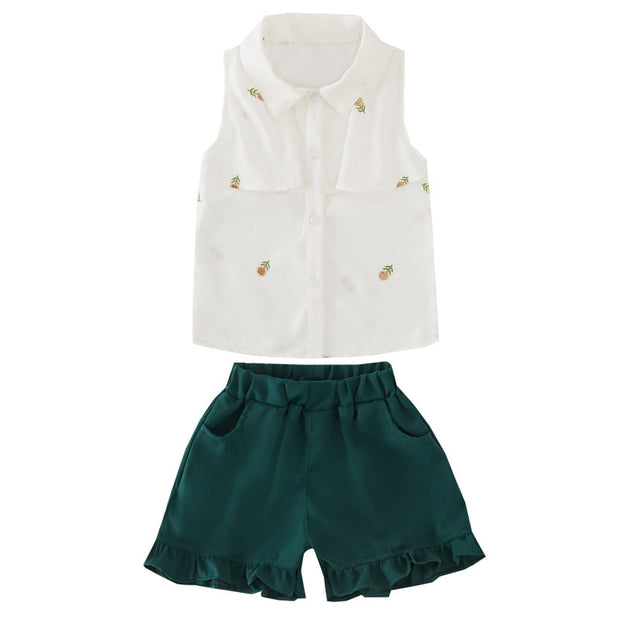 Western chic girls' short sleeve two-piece suit