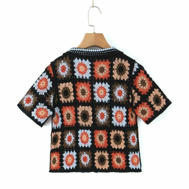 Women Boho Cardigan Sweater Crop Top 24 Crochet Summer Front