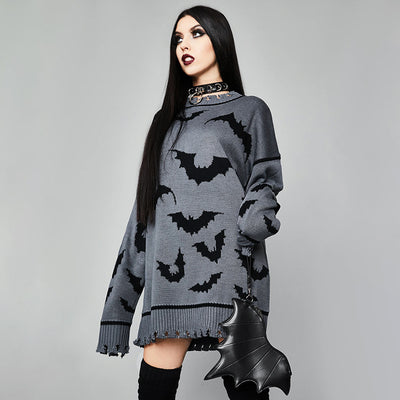 Loose Pullover And Long Bat Tattered Sweater European And American Style Fashion Trend Personality