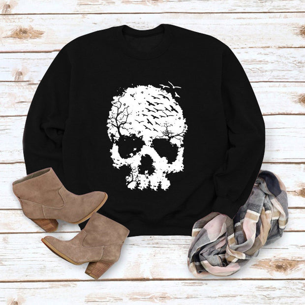 Women's Skull Print Blouse Loose Long Sleeve