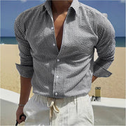 Fashion Striped Cardigan Lapel Long Sleeve Shirt