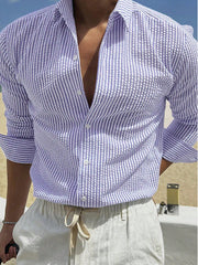 Fashion Striped Cardigan Lapel Long Sleeve Shirt