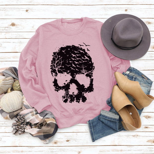 Women's Skull Print Blouse Loose Long Sleeve
