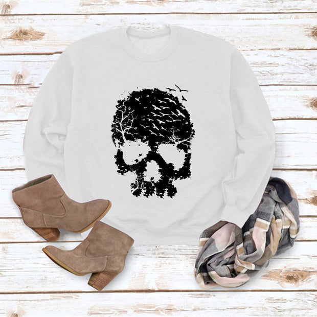 Women's Skull Print Blouse Loose Long Sleeve