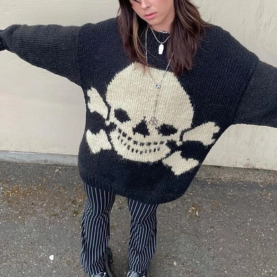 Women's Skull Loose Neck Sweater