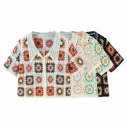 Women Boho Cardigan Sweater Crop Top 24 Crochet Summer Front