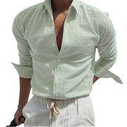 Fashion Striped Cardigan Lapel Long Sleeve Shirt
