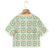Women Boho Cardigan Sweater Crop Top 24 Crochet Summer Front