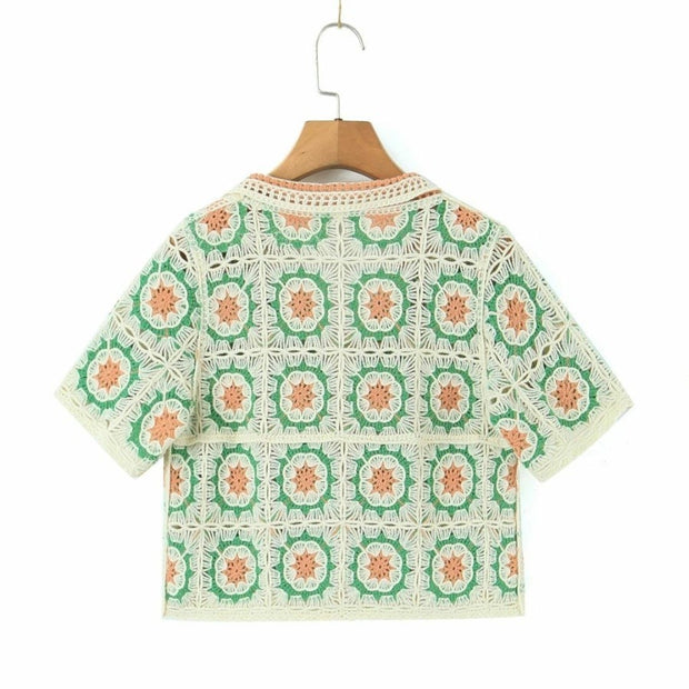 Women Boho Cardigan Sweater Crop Top 24 Crochet Summer Front
