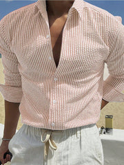 Fashion Striped Cardigan Lapel Long Sleeve Shirt