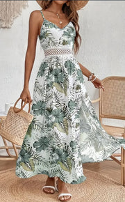 Womens Spring Summer Chic Maxi Dress - Floral Print, Elegant High Slit