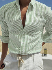 Fashion Striped Cardigan Lapel Long Sleeve Shirt