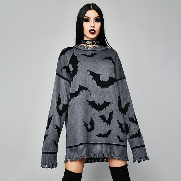 Loose Pullover And Long Bat Tattered Sweater European And American Style Fashion Trend Personality