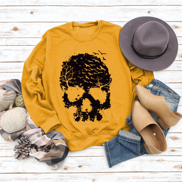 Women's Skull Print Blouse Loose Long Sleeve