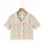 Women Boho Cardigan Sweater Crop Top 24 Crochet Summer Front