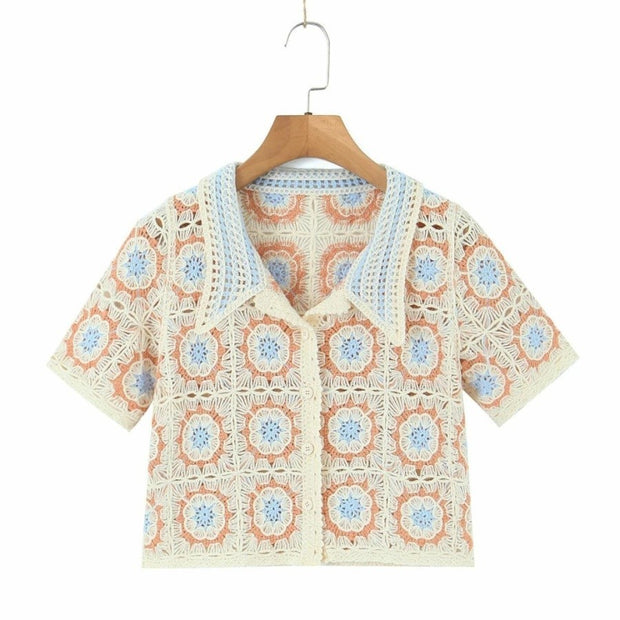 Women Boho Cardigan Sweater Crop Top 24 Crochet Summer Front